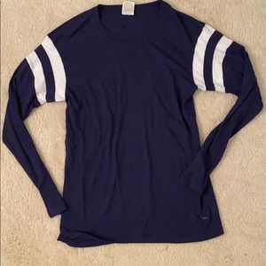 PINK - Navy Varsity Stripe LS Tee - SIZE S